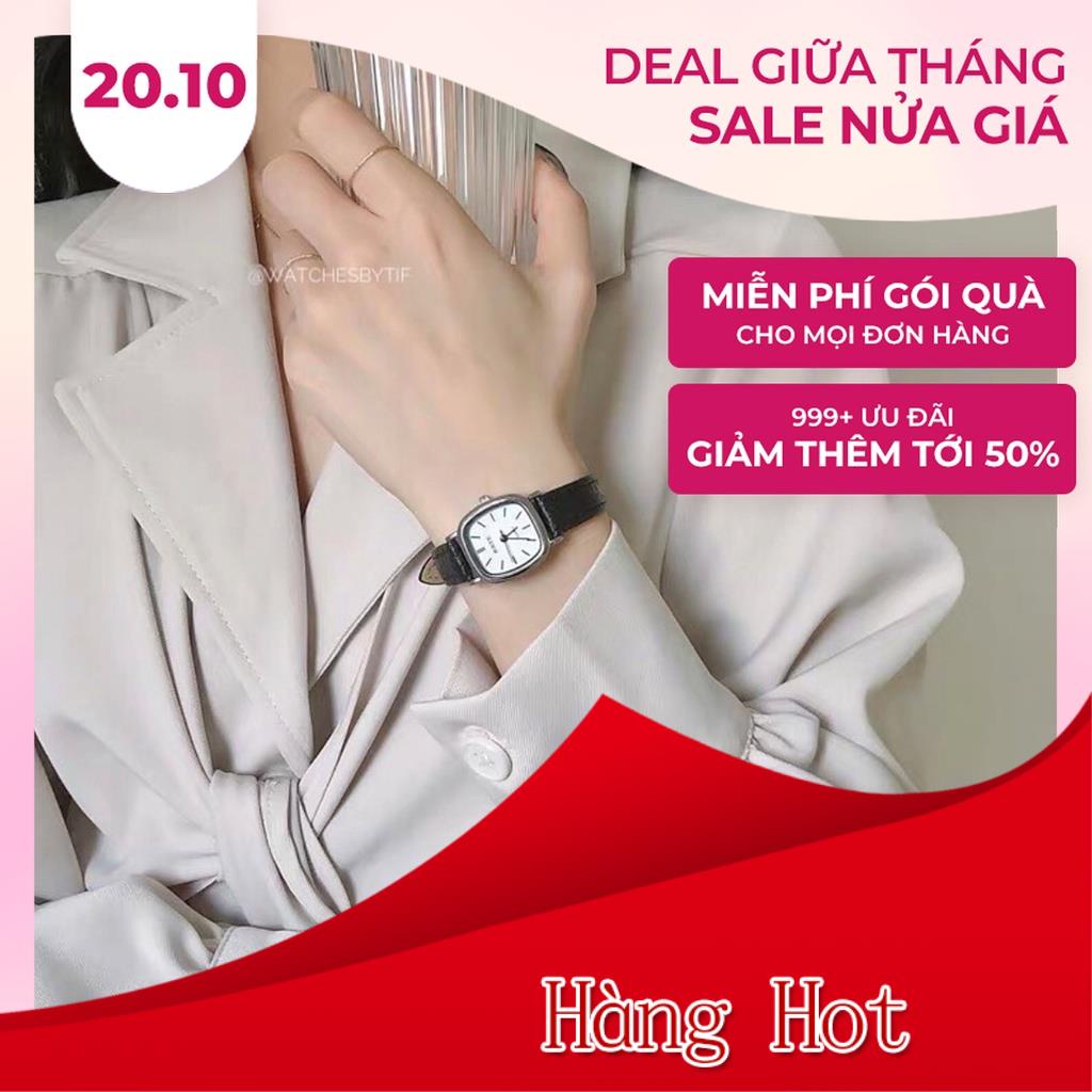 Đồng hồ nữ RATE mặt vuông [màu đen mặt trắng]