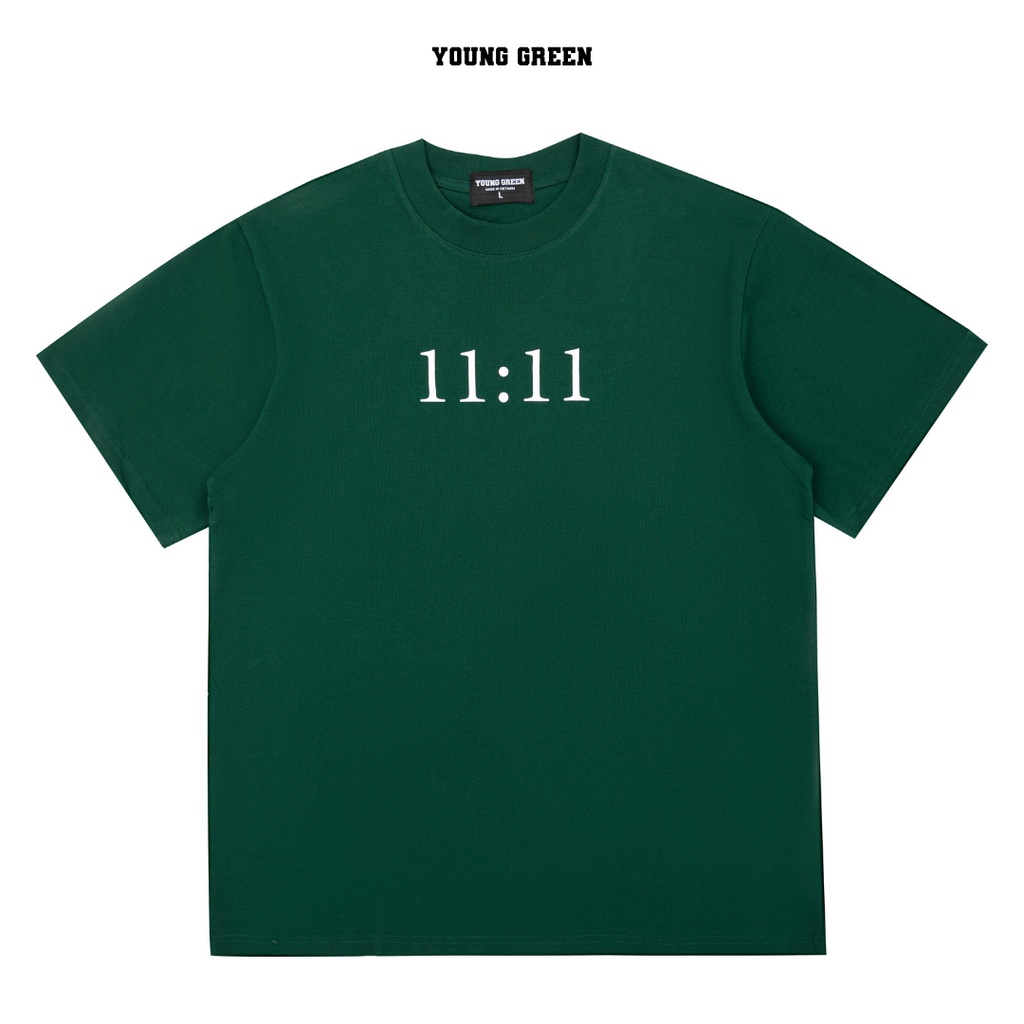 Áo Thun 11:11 Màu Xanh lá và Đen chất liệu 100% Thun Cotton form rộng unisex nam nữ LOLA
