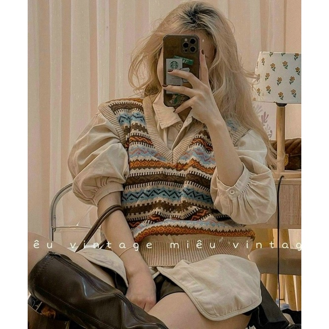 ÁO LEN GILE NỮ ÁO GILE LEN KẺ THỔ CẨM LEN DÀY HÀNG L1