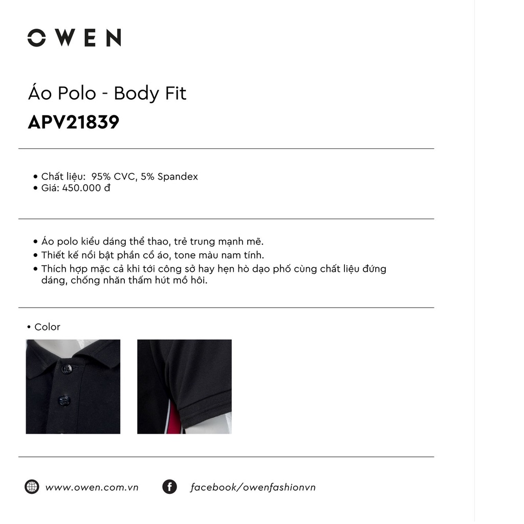 OWEN - Áo polo ngắn tay Owen màu đen 21839 - Áo thun có cổ Owen