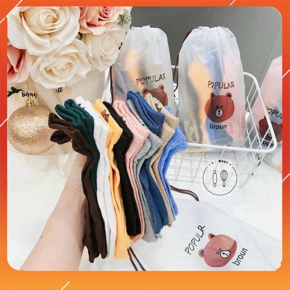 [Giá sốc] Set 10 đôi tất nữ cổ ngắn hoạ tiết gấu hot hit