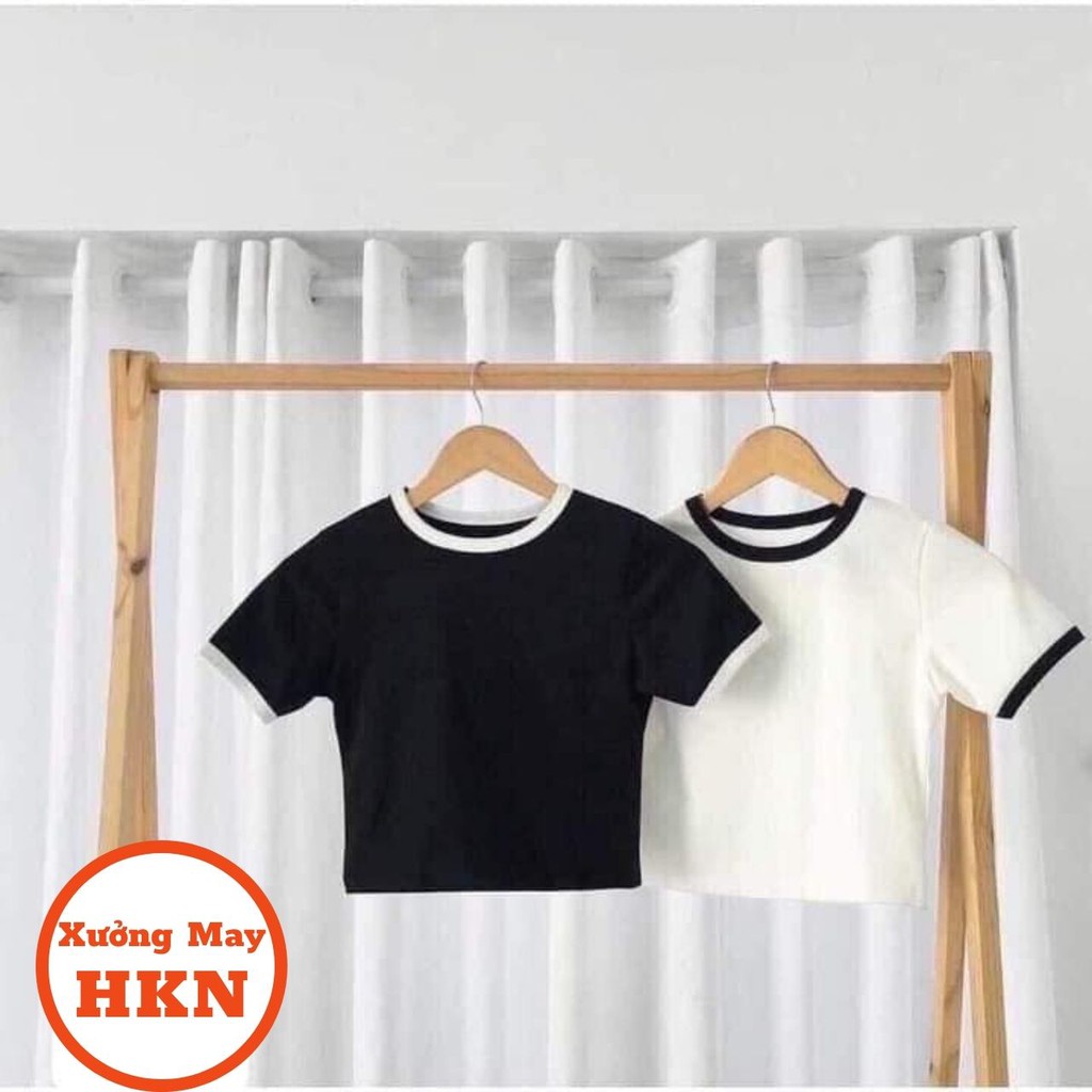 Áo Croptop Nữ Trắng Đen Viền Cổ Vải Đẹp Không Xù Lông Mã 006 Xưởng May HKN