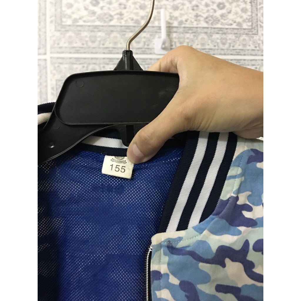 Áo khoác si size 155 XXS nít bomber 2 lớp xanh blue rằn ri