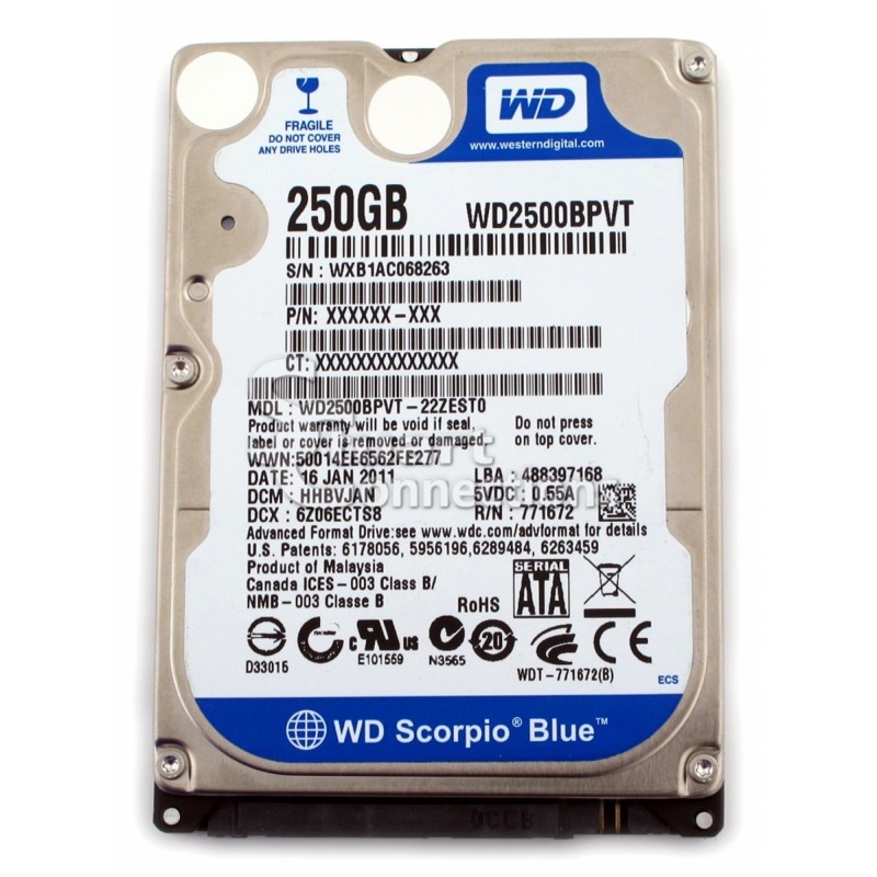 Ổ cứng laptop 250GB WD, Seagate, Toshiba, HGST