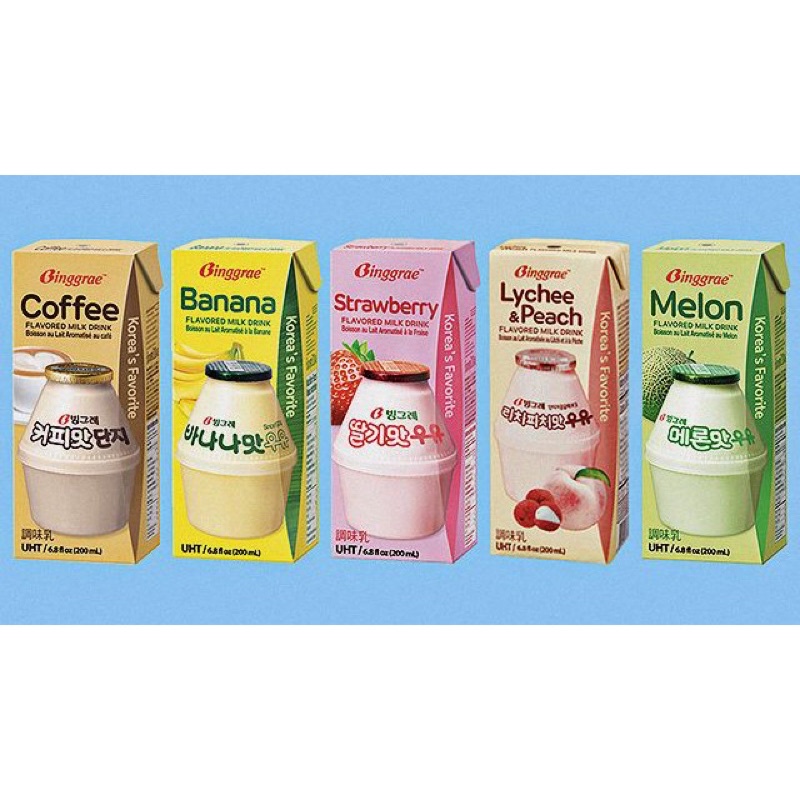 Sữa Hàn Quốc Binggrae Milk Vị Banana, Dâu, Dưa Lưới, Đào Vải 200mL