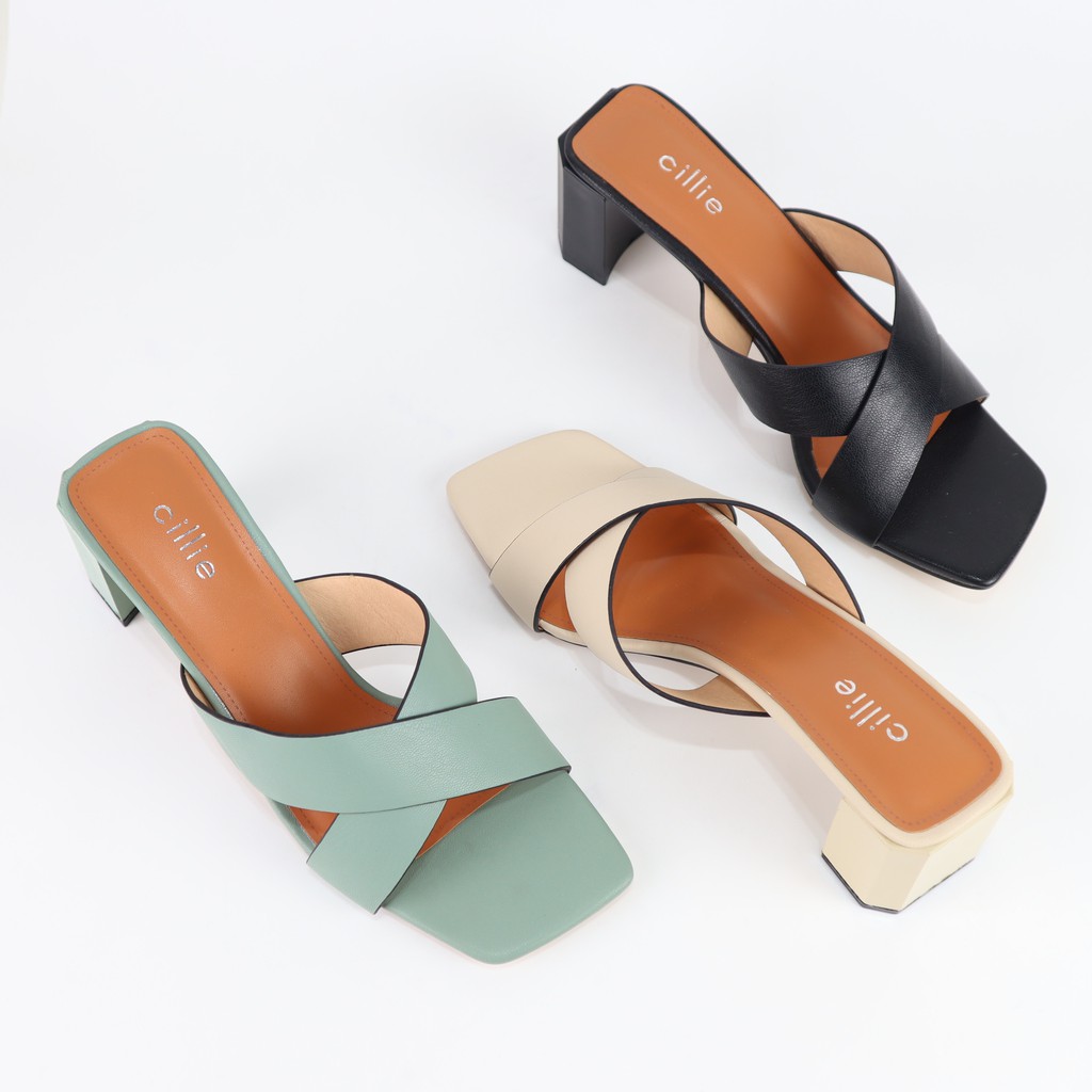 Guốc nữ thời trang mũi vuông trendy quai chéo gót trụ cao 5cm đi chơi dạo phố Cillie 1105