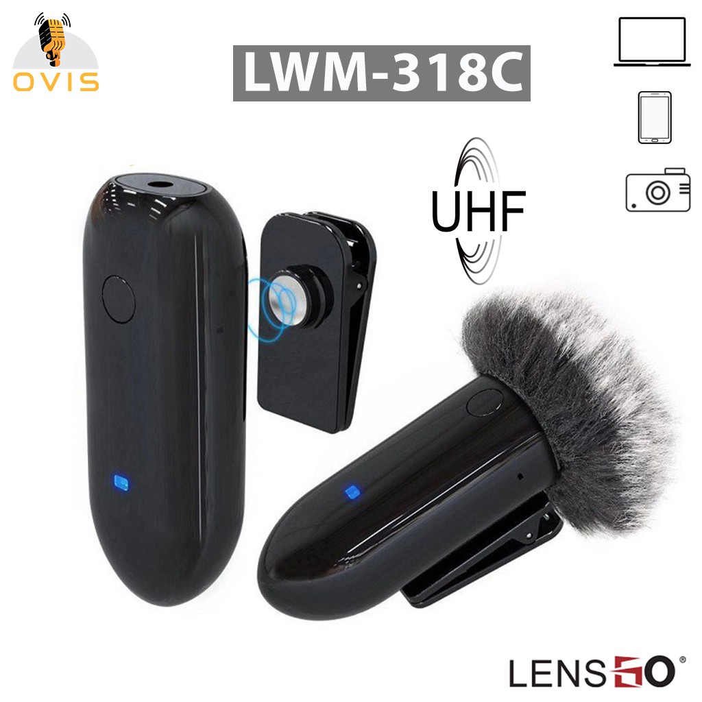 Micro Cài Áo Không Dây UHF Lensgo LWM-318C Thu Âm Cho Điện Thoại, Máy Ảnh