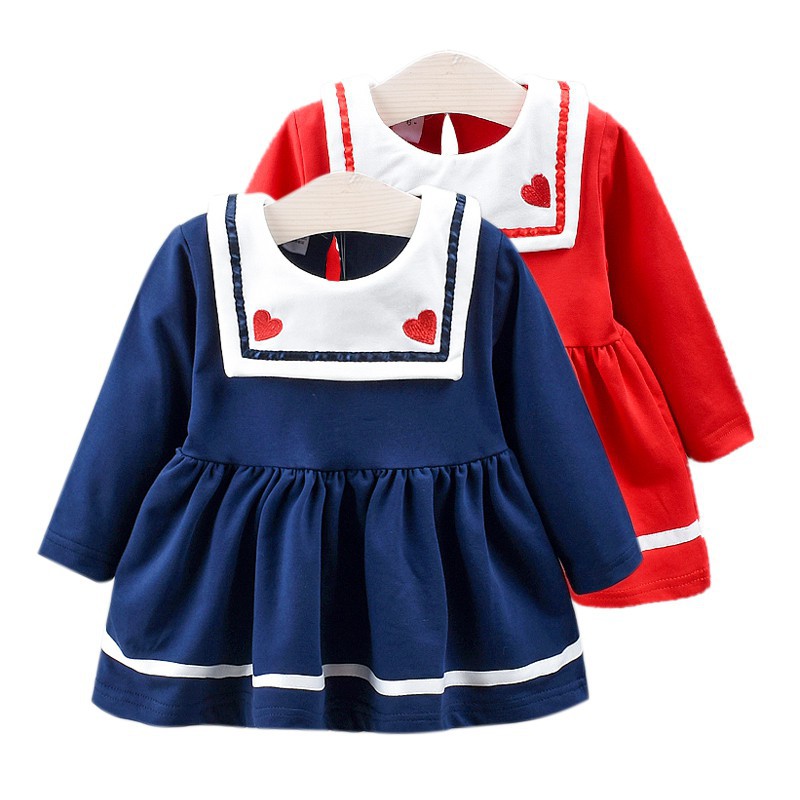 Đầm dài tay in họa tiết trái tim đáng yêu dành cho bé gái