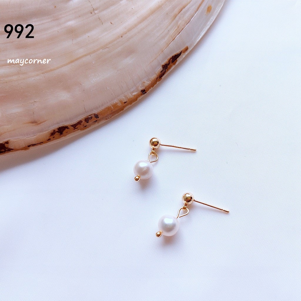 Khyên tai cap cấp mạ bạc 925 ngọc trắng hồng xinh xắn