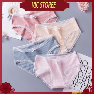 Quần Lót Cotton Tăm Viền Ren xuất Nhật 5362🌿 FRESHIP🌿