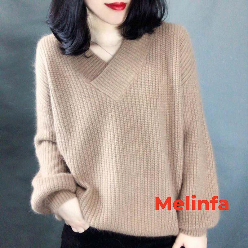 Áo len nữ cổ tim dài tay dáng thụng dày dặn mềm mịn co giãn thoải mái  thời trang Hàn Quốc mùa thu đông mã A0206