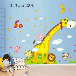 Decal dán tường đo chiều cao hươu cao cổ