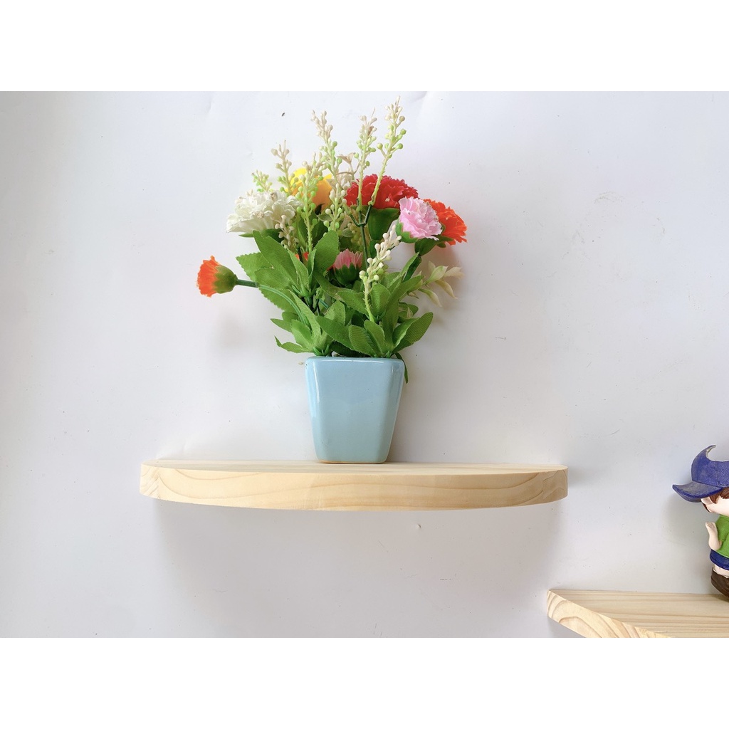 01 kệ treo tường decor trang trí nửa hình tròn gỗ thông để đồ lưu niệm cây cảnh mini