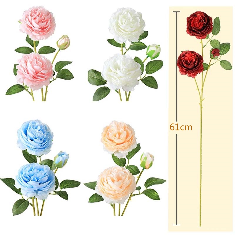 Bó Hoa Mẫu Đơn Giả 3 Đầu 61Cm Bằng Lụa Nhiều Màu Kèm Nhánh Cây Cho Tiệc Cưới DIY
