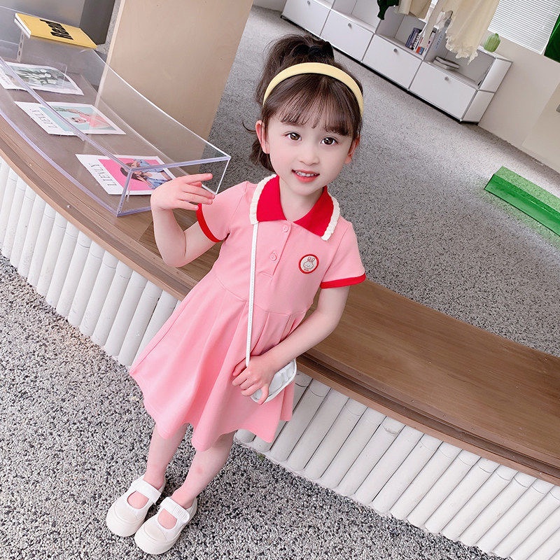 Đầm Công Chúa Mùa Hè Tay Cộc Có Cổ Thêu Họa Tiết Hoạt Hình Cho Bé Gái Se7E