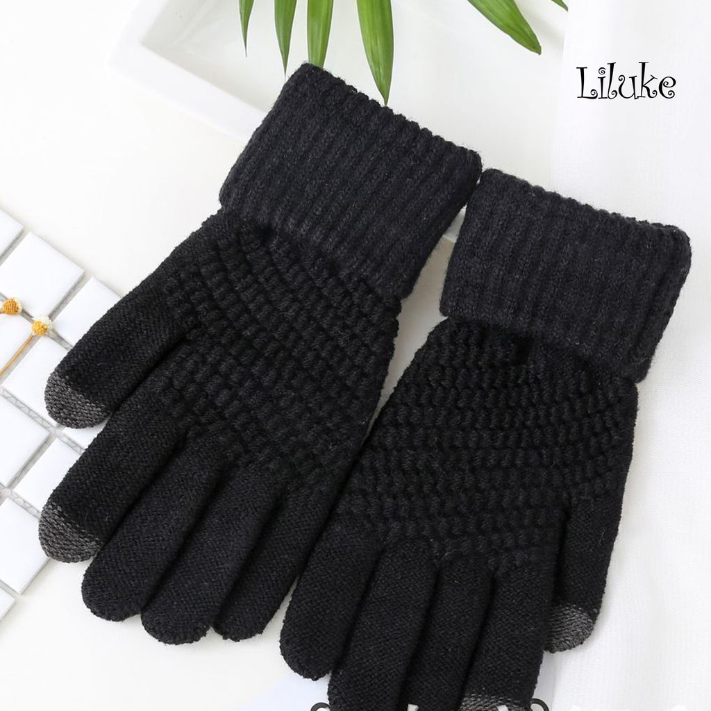 1 Đôi Găng Tay Dệt Kim Chống Trượt Có Thể Chạm Màn Hình Cảm Ứng Cho Nam Nữ