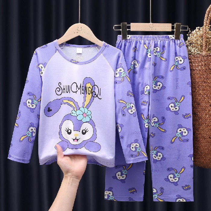 Bộ Đồ Ngủ Cotton Tay Dài In Họa Tiết Hoạt Hình Đáng Yêu Cho Bé