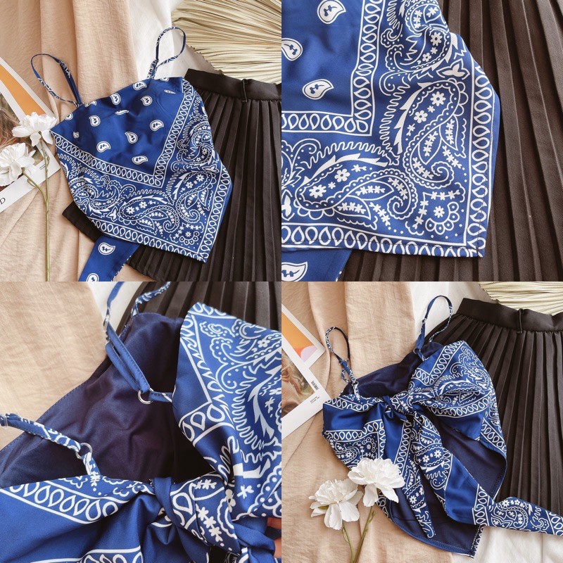 A039 Yếm lụa buộc lưng có mút ngực quyến rũ đi biển Áo 2 dây khăn bandana đồ ngủ hở lưng vai nữ tính 2s hè thu hot hit