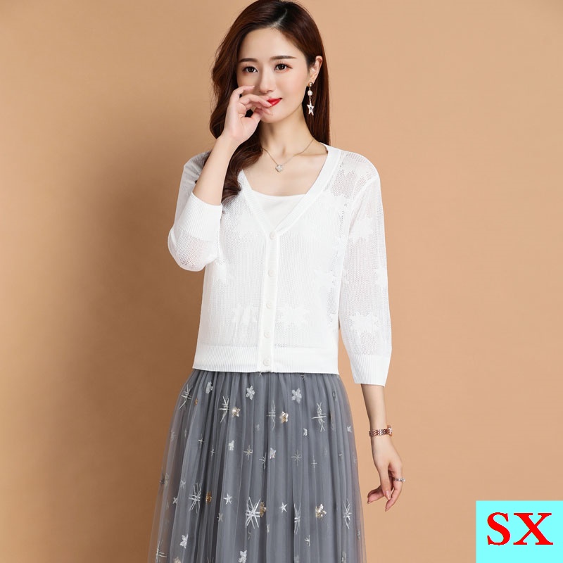 Áo Cardigan Dệt Kim Vải Lụa Mát Mỏng Thời Trang Mùa Hè Dành Cho Nữ