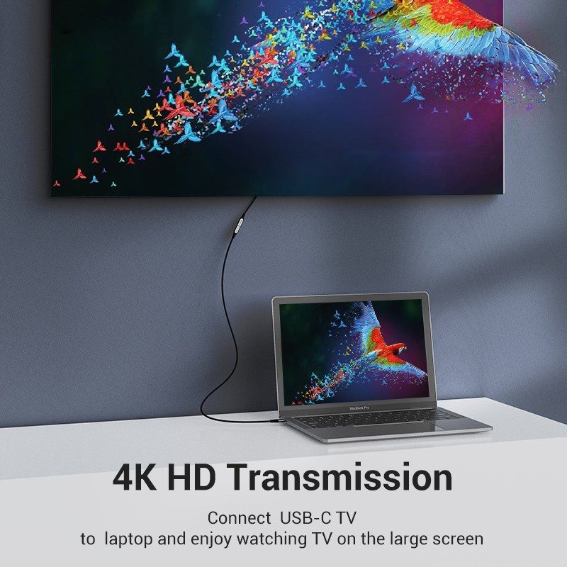 Cáp Type C to Type C nối dài Vention độ phân giải 4K@60Hz, truyền dữ liệu 5Gbps, sạc nhanh PD 60W