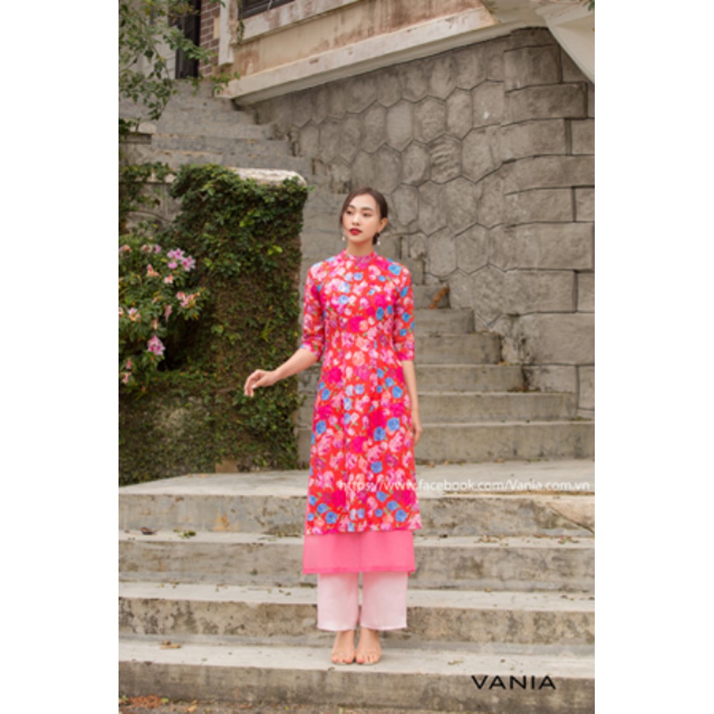 VANIA - Áo dài 4 tà có cổ - Hồng Hoa 21AD4TA | Giá 750k Size S M L Chất liệu: Ren đỏ