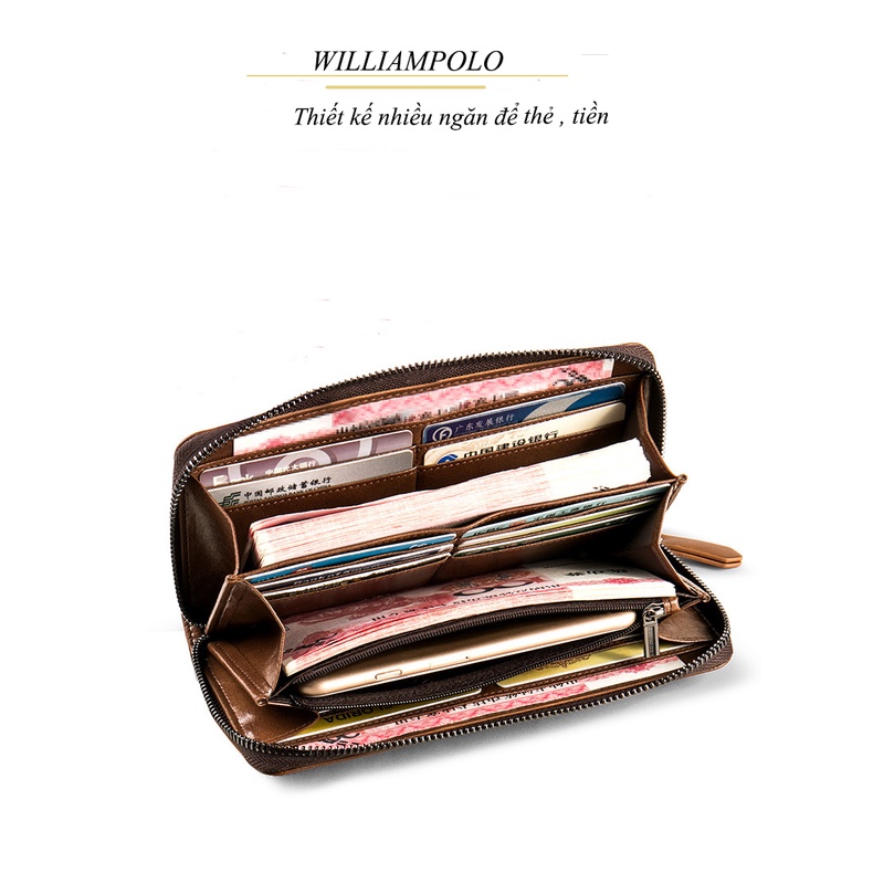 Ví da nam cao cấp williampolo - bóp da nam , ví đứng cầm tay - Full hộp đựng cao cấp - POLO171326