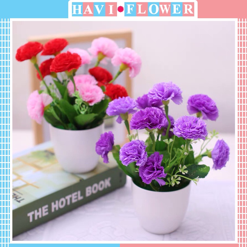 Hoa giả - cụm hoa phăng (cẩm chướng) cao cấp 40cm 10 nhánh trang trí nhà cửa, cửa tiệm,...