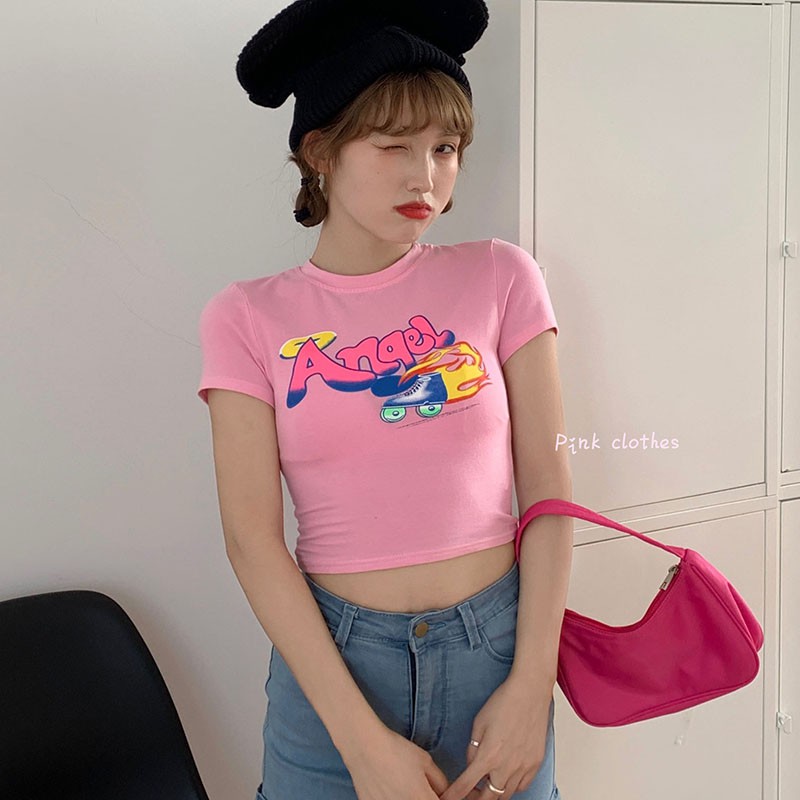 Áo Thun Ngắn Tay In Họa Tiết Xinh Xắn Theo Phong Cách Hàn Quốc