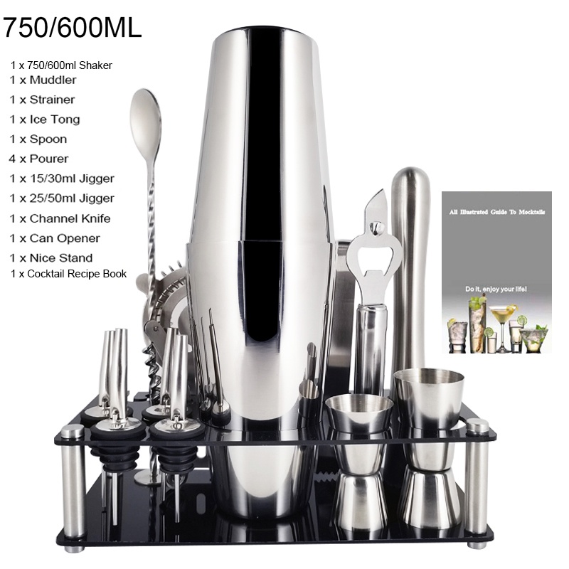 Set 13 Dụng Cụ Pha Chế Cocktail Bằng Thép Không Gỉ 600 / 750ML Đứng