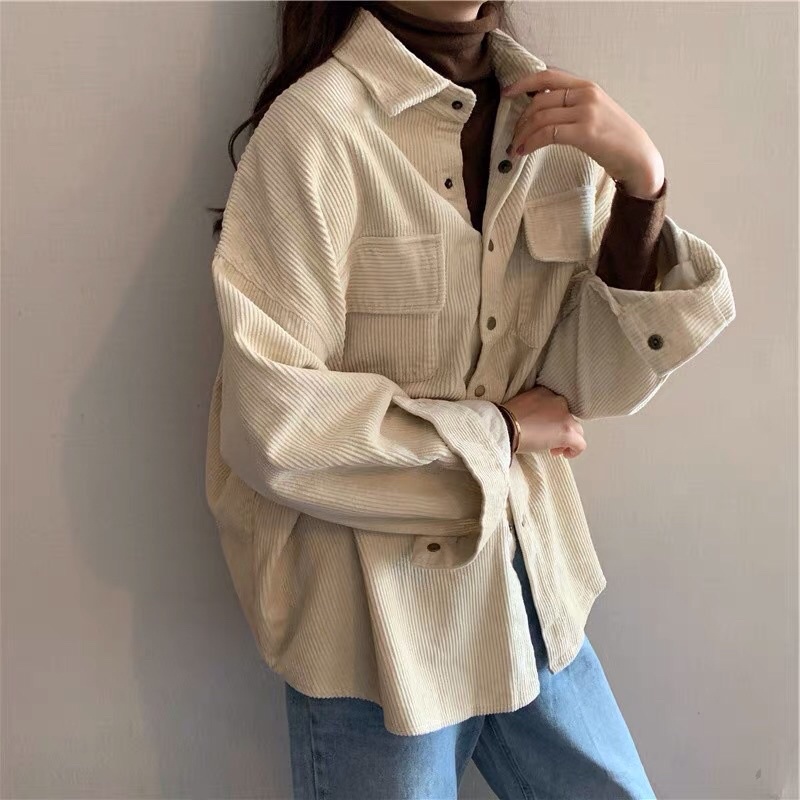 🌸 Áo sơmi khoác ngoài nhung gân🌸