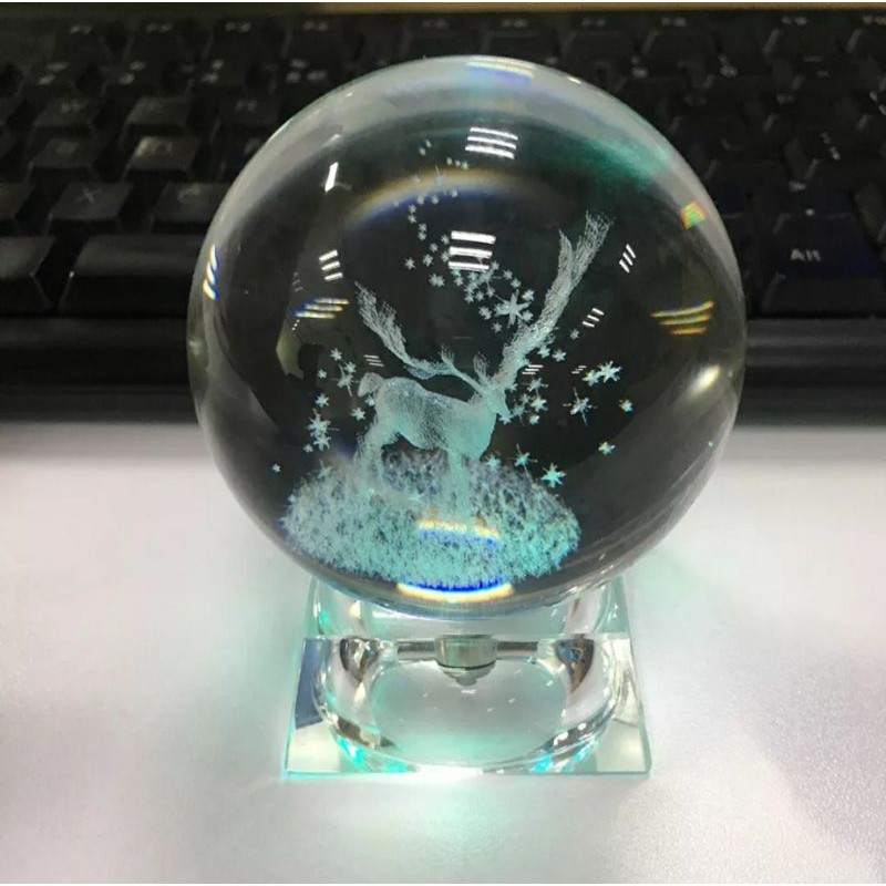 Quà Tặng Giáng Sinh 🎁 🎁 🎁 Quả Cầu Pha Lê Merry Christmas Crystal Ball 3D Laser