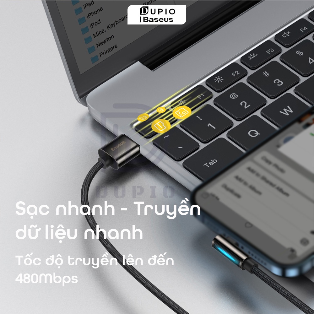 Dây cáp sạc nhanh DUPIO Baseus DS04 USB chữ L 90 độ chống mài mòn có đèn led dành cho gaming