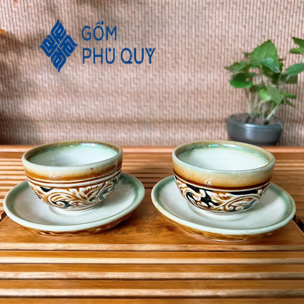 Bộ Ấm Trà ⚱ Gốm Sứ Bát Tràng ⚱ Bộ Ấm Chén Chóp Lửa Vàng Khắc Nổi Hoả Biến Gomphuquy Sd03