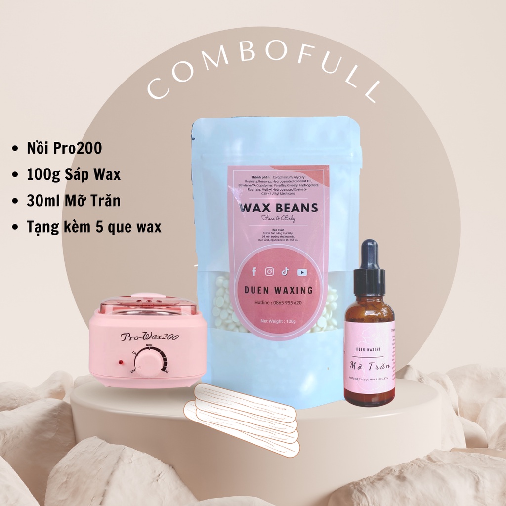 COMBO HẠT WAX NỒI PRO WAX 200 DẦU DƯỠNG( tặng que gỗ )