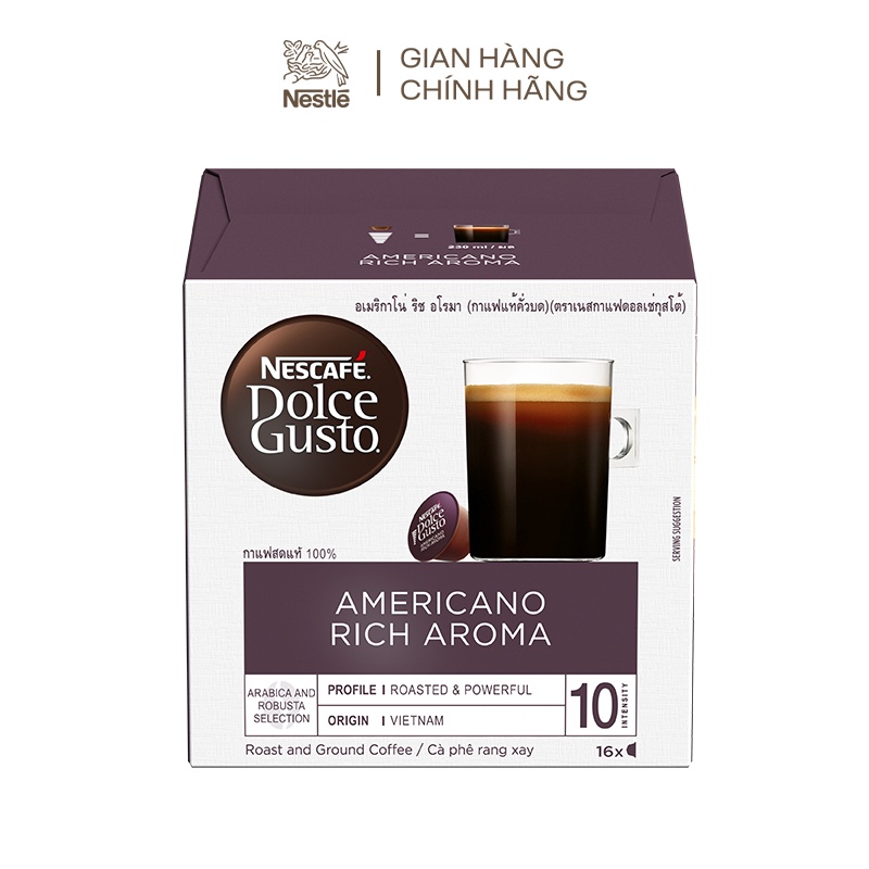 Cà phê đen rang xay Nescafé Dolce Gusto - Americano Rich Aroma hộp 128g (16 viên nén)