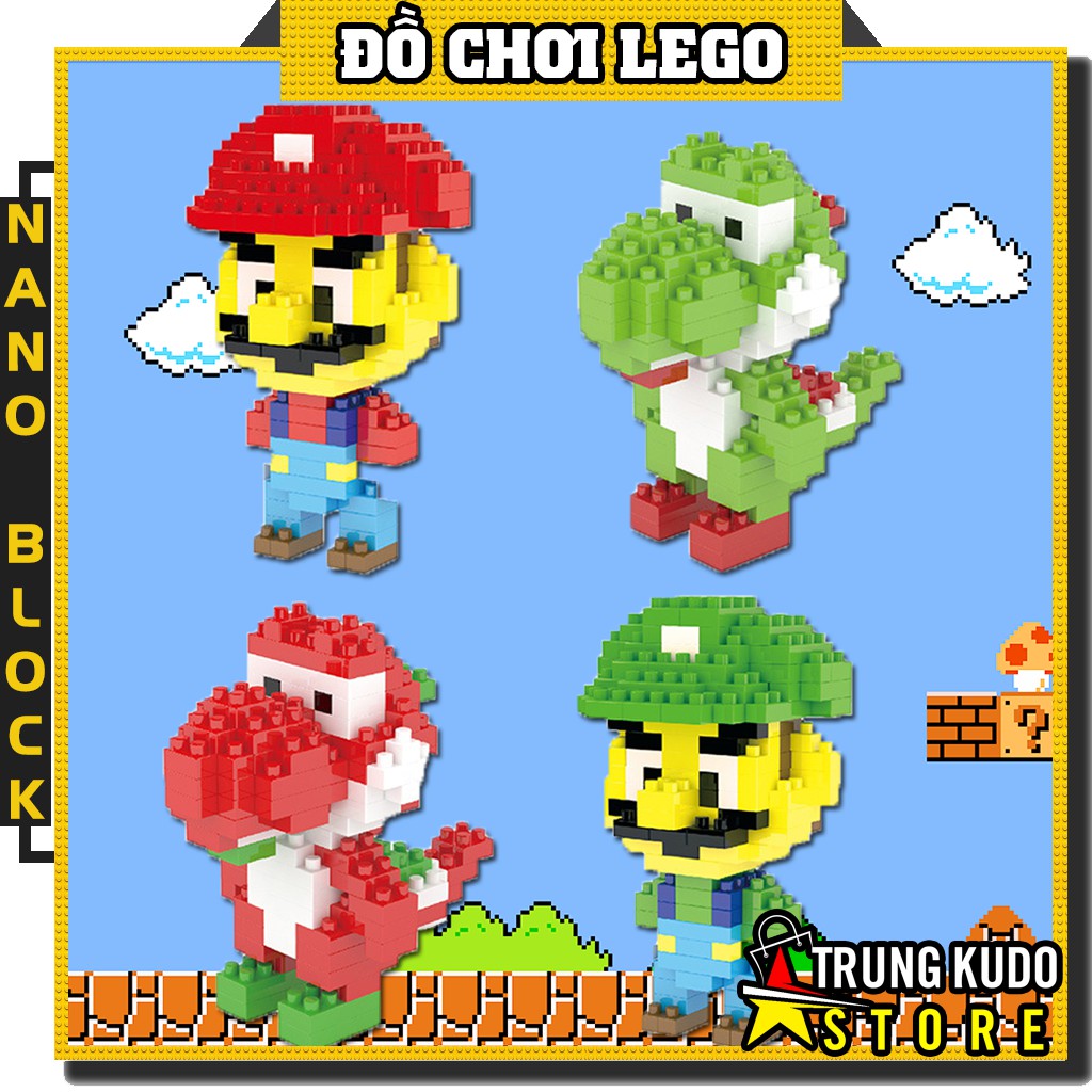 Lego Mario Và Yoshi 3D - Đồ chơi xếp hình Lego Mario và Lego Yoshi dạng Nanoblock thích hợp làm mô hình quà tặng