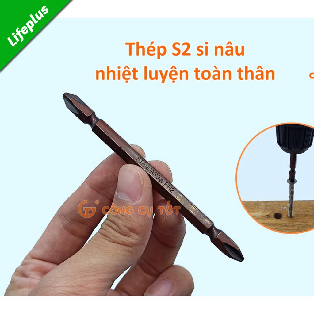 Mũi bắn vít 2 đầu bake thép S2 si nâu Standard Đài Loan dài 100mm