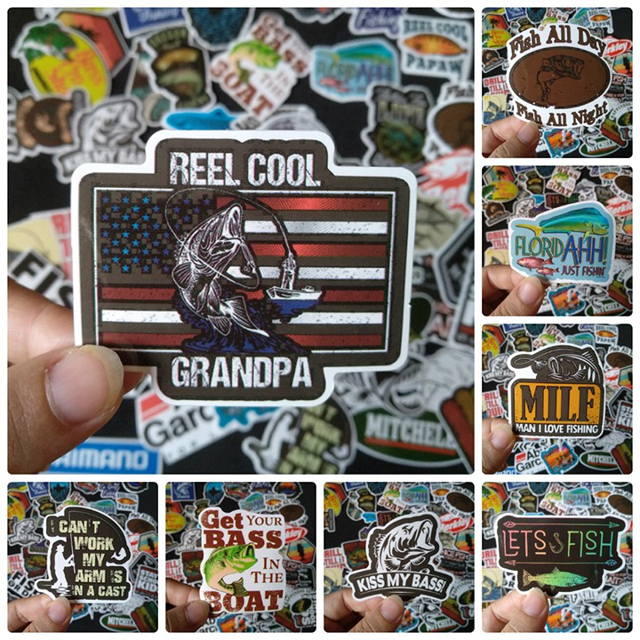 Bộ Sticker dán cao cấp chủ đề CÂU CÁ - FISHING - Dùng dán Xe, dán mũ bảo hiểm, dán Laptop...