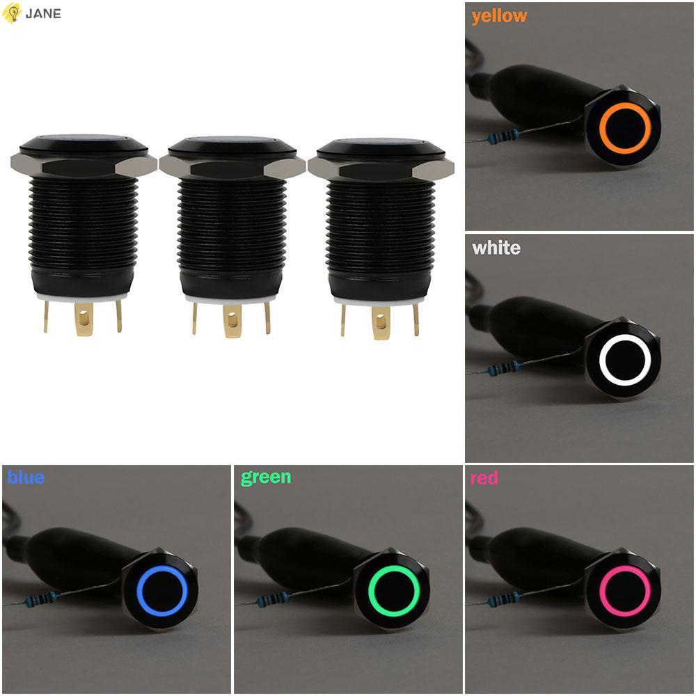 JANE Waterproof Electronics 12V 4Pin Metal Aluminum Black 12mm Push Button