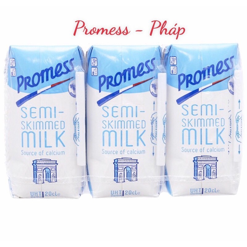 Thùng 24 Hộp 200ml Sữa Tươi Nguyên Kem - Ít Béo Không Đường PROMESS Nhập Khẩu Pháp.