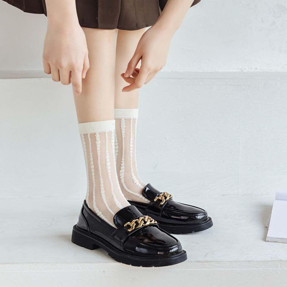 Vớ Lưới Kẻ Sọc Dọc Trong Suốt Thoáng Khí Phong Cách Harajuku Hàn Quốc