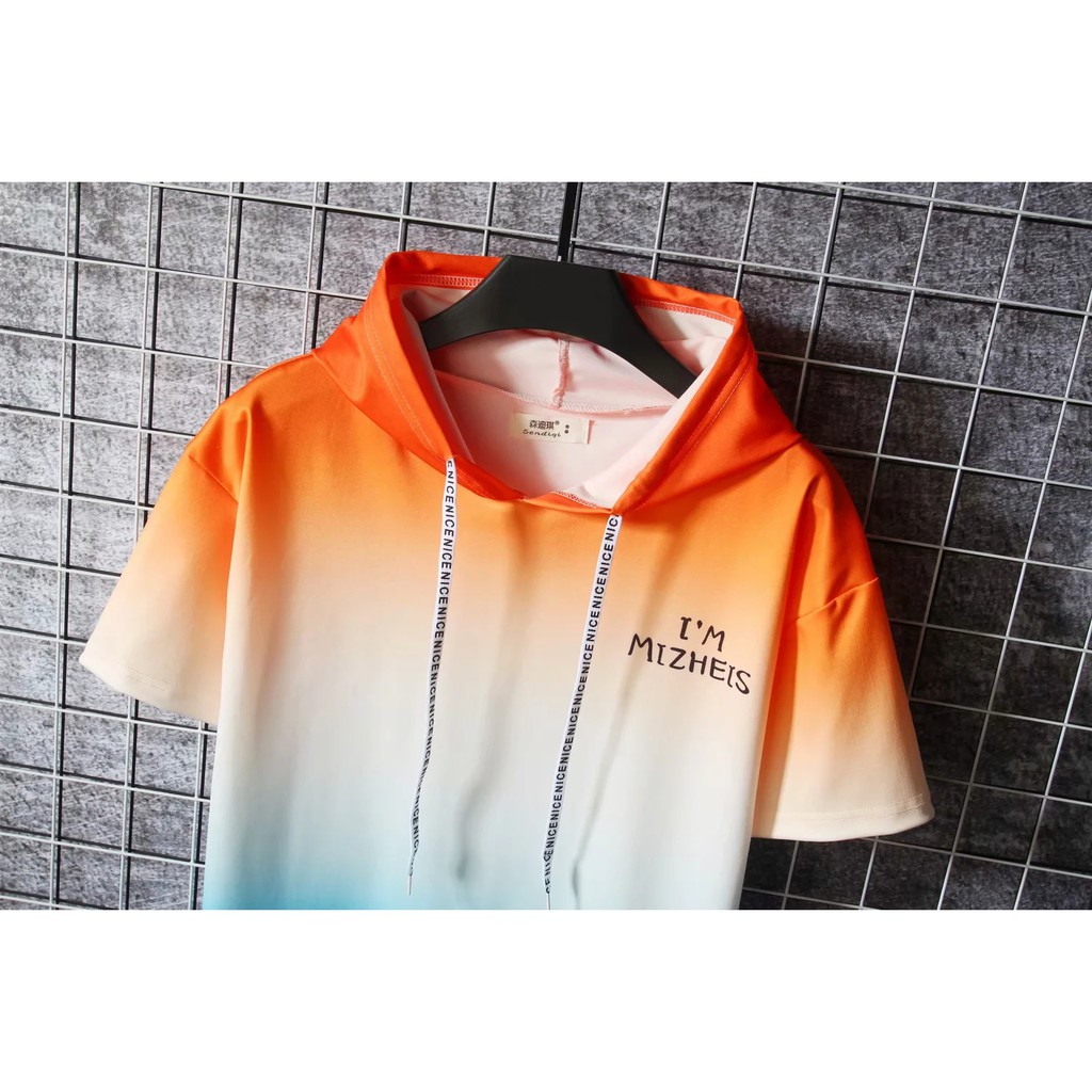 Áo hoodie tay ngắn phối màu in chữ phong cách trẻ trung cho nam | BigBuy360 - bigbuy360.vn