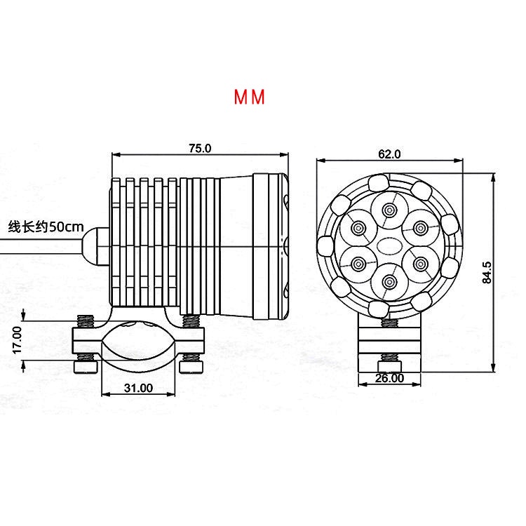 Đèn Trợ Sáng L6 Dài Loại 1 Chế Độ [ Kèm Pat và Công Tắc ]