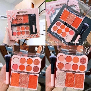 Bộ Trang Điểm Kiss Beauty Chiếc Nơ Gồm 3 Sản Phẩm: Phấn Mắt 8 Ô + Phấn Má 3 Ô + Cọ Má Hồng