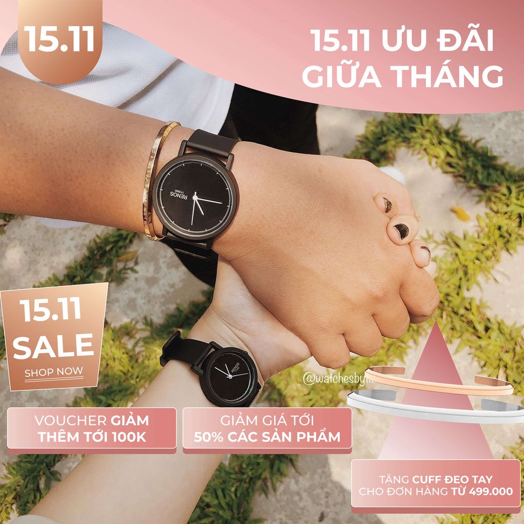 Đồng hồ cao su RENOS mặt trơn full black 2 size nam nữ (size 26mm/38mm) gói hộp quà miễn phí, chống nước tốt