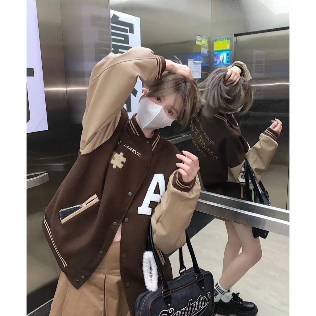 Áo khoác bóng chày thêu họa tiết phong cách Hàn Quốc thời trang cho nữ