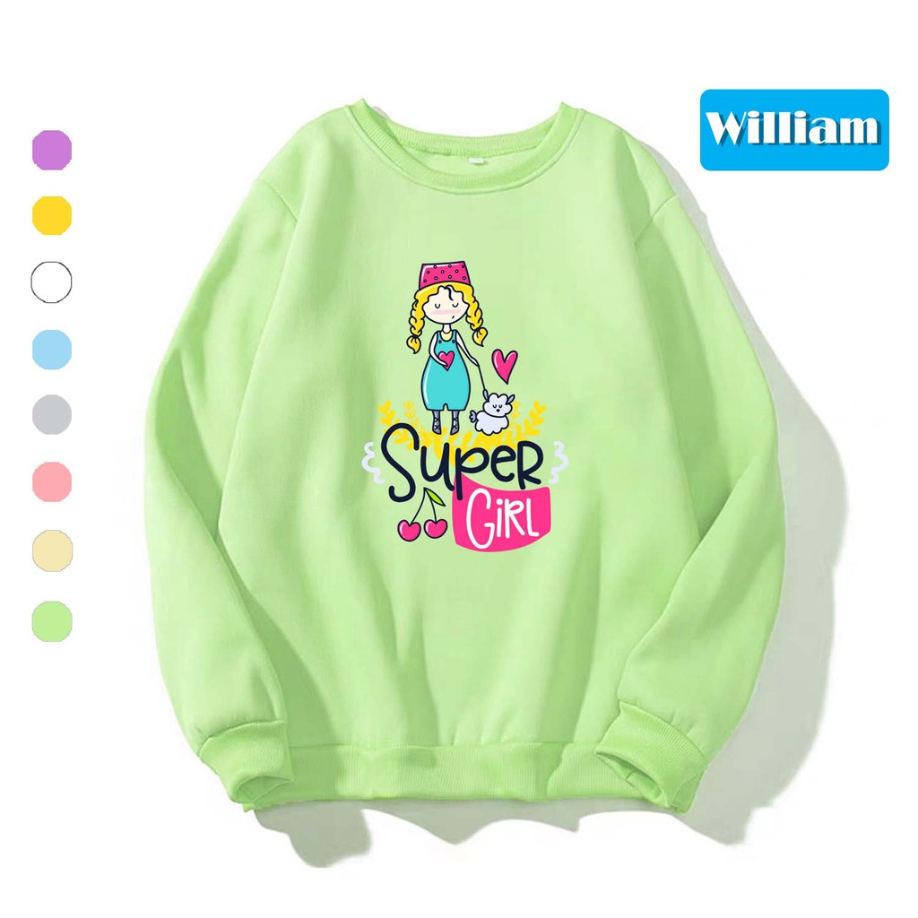 Áo Sweater nữ in hình Super Girl dễ thương, kiểu hoodie chui đầu William - DS101
