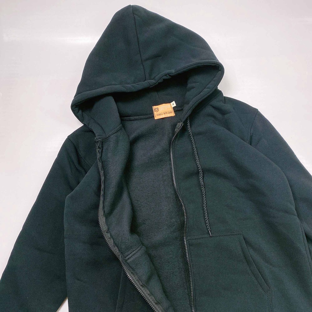 Áo khoác hoodie zip local brand HY KOREA Nam Nữ Unisex Basic Nỉ Bông Trơn Dày Dây Kéo Màu Đen