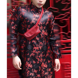 Áo dài cách tân nam - Gấm Đen Mai Trúc Đỏ