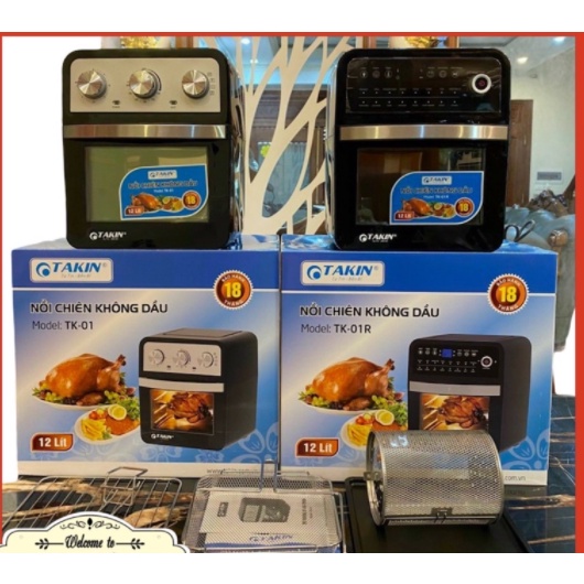 Nồi chiên không dầu 12L TAKIN, Dung Tích Siêu Lớn, Công Nghệ Quay 360 Độ